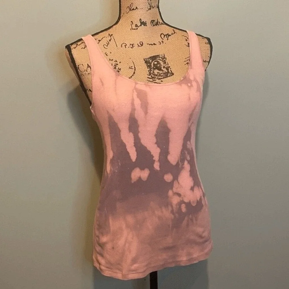 Handmade Upcycled‎ Casual Hippie Boho Chic DIY Bleach Tie Dye Tank Top Small